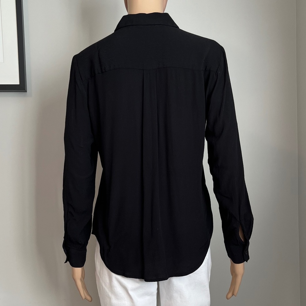 Lord & Taylor Long Sleeve Button Down Pocket Viscose Shirt Black Petite Small - Picture 3 of 15